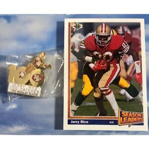 San Francisco 49ers Jerry Rice -100 catches Player pin + Bonus ‘91 UD card